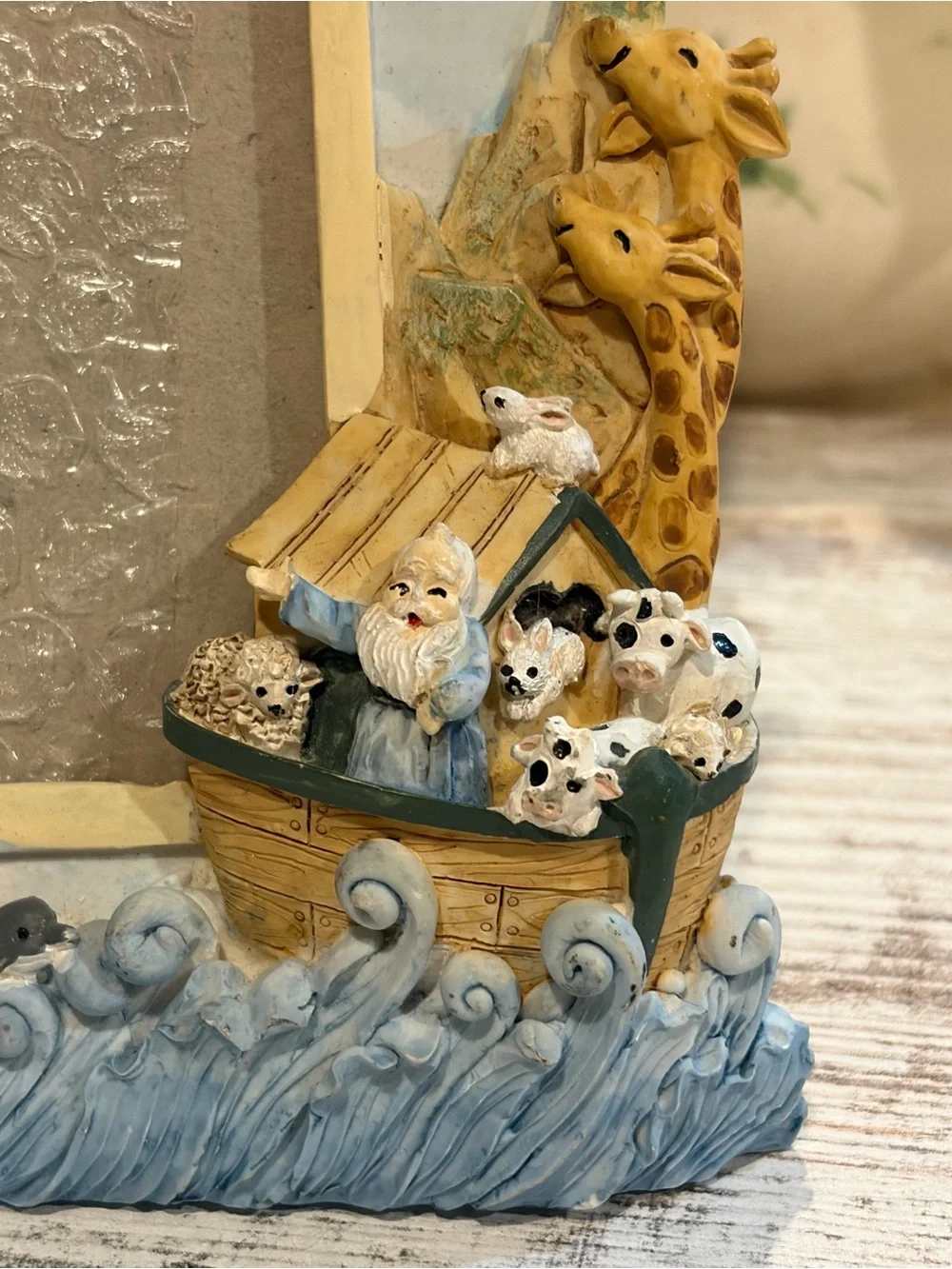 Whimsical Noah's Ark Decorative 3D Resin Photo Frame in Blue and Cream